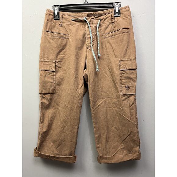 Mountain Hardwear Cropped Cargo Pants Womens 4 Brown‎ Hiking Pockets Drawstring - Picture 1 of 6